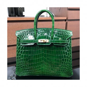 Hermes Birkin  Crocodile Leather Tote Shoulder Bag ,25cm - 에르메스 버킨 크로커다일 레더 여성용 토트 숄더백 HERB0033,25cm,그린