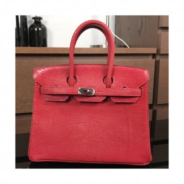 Hermes Birkin Lizard Leather Tote Shoulder Bag ,25cm - 에르메스 버킨 리저드 레더 여성용 토트 숄더백 HERB0032,25cm,레드