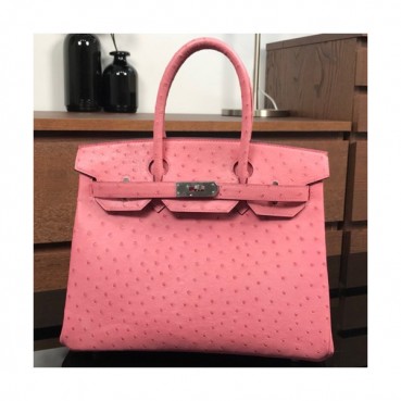 Hermes Birkin Ostrich Leather Tote Shoulder Bag ,30cm - 에르메스 버킨 오스트리치 레더 여성용 토트 숄더백 HERB0028,핑크,30cm