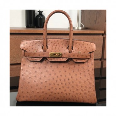 Hermes Birkin Ostrich Leather Tote Shoulder Bag ,30cm - 에르메스 버킨 오스트리치 레더 여성용 토트 숄더백 HERB0027,브라운,30cm