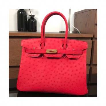 Hermes Birkin Ostrich Leather Tote Shoulder Bag ,30cm - 에르메스 버킨 오스트리치 레더 여성용 토트 숄더백 HERB0026,레드,30cm
