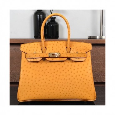 Hermes Birkin Ostrich Leather Tote Shoulder Bag ,30cm - 에르메스 버킨 오스트리치 레더 여성용 토트 숄더백 HERB0025,옐로우,30cm