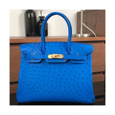 Hermes Birkin Ostrich Leather Tote Shoulder Bag ,30cm - 에르메스 버킨 오스트리치 레더 여성용 토트 숄더백 HERB0024,블루,30cm