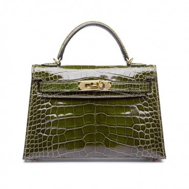 Hermes Mini Kelly 2 Crocodile Leather Tote Shoulder Bag , - 에르메스 미니 켈리 2 크로커다일 레더 여성용 토트 숄더백 HERB0020,카키
