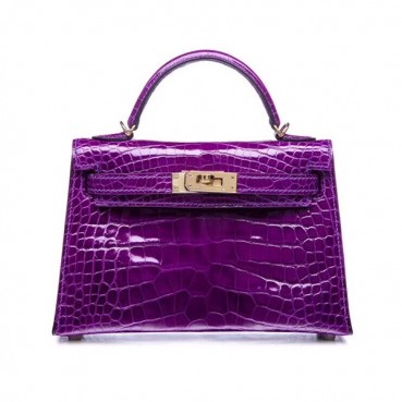 Hermes Mini Kelly 2 Crocodile Leather Tote Shoulder Bag , - 에르메스 미니 켈리 2 크로커다일 레더 여성용 토트 숄더백 HERB0019,퍼플