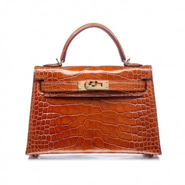 Hermes Mini Kelly 2 Crocodile Leather Tote Shoulder Bag , - 에르메스 미니 켈리 2 크로커다일 레더 여성용 토트 숄더백 HERB0018,브라운