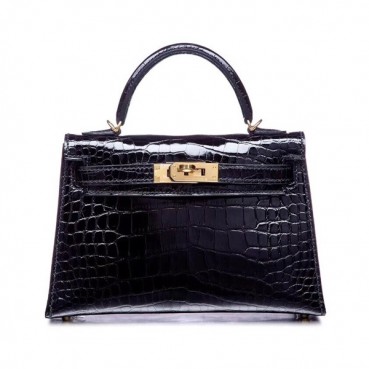 Hermes Mini Kelly 2 Crocodile Leather Tote Shoulder Bag , - 에르메스 미니 켈리 2 크로커다일 레더 여성용 토트 숄더백 HERB0017,블랙