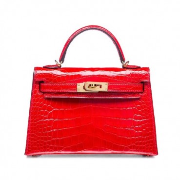 Hermes Mini Kelly 2 Crocodile Leather Tote Shoulder Bag , - 에르메스 미니 켈리 2 크로커다일 레더 여성용 토트 숄더백 HERB0016,레드