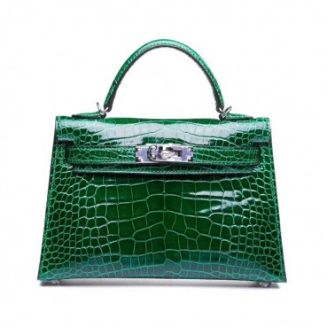 Hermes Mini Kelly 2 Crocodile Leather Tote Shoulder Bag , - 에르메스 미니 켈리 2 크로커다일 레더 여성용 토트 숄더백 HERB0015,그린
