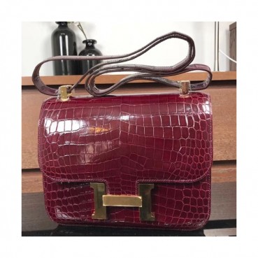 Hermes Constance Crocodile Leather Shoulder Bag,24cm - 에르메스 콘스탄스 크로커다일 레더 여성용 숄더백 HERB0012, 24cm,와인