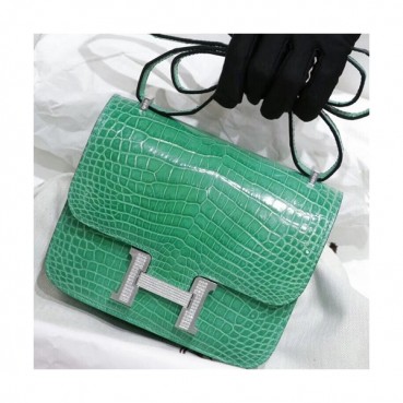 Hermes Constance Crocodile Leather Shoulder Bag,19cm - 에르메스 콘스탄스 크로커다일 레더 여성용 숄더백 HERB0011, 19cm,그린