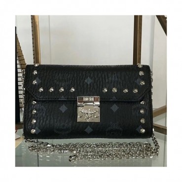 MCM Patricia Visetos  Chain Shoulder Bag,18.5cm - 엠씨엠 여성용 패트리샤 비세토스 체인 숄더백 MCMB0084, 18.5cm,블랙