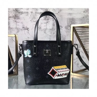 MCM Visetos Tote Shoulder Bag,18cm - 엠씨엠 여성용 비세토스 토트 숄더백 MCMB0066, 18cm,블랙