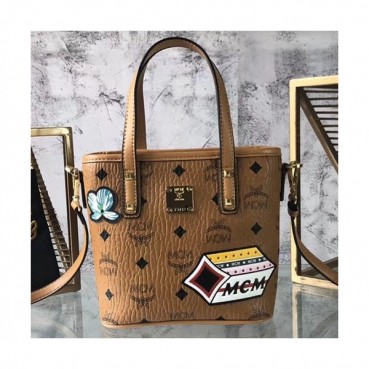 MCM Visetos Tote Shoulder Bag,18cm - 엠씨엠 여성용 비세토스 토트 숄더백 MCMB0065, 18cm,브라운