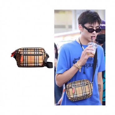 Burberry 2018 Leather Check Camera Shoulder Bag, 22cm - 버버리 2018 레더 남여공용 체크 카메라 숄더백 ,BURB0028,22cm,브라운 