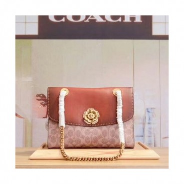 Coach Leather Chain Shoulder Bag,26cm - 코치 레더 체인 숄더백 COAB0130,26cm,브라운
