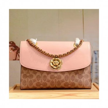 Coach Leather Chain Shoulder Bag,26cm - 코치 레더 체인 숄더백 COAB0129,26cm,핑크