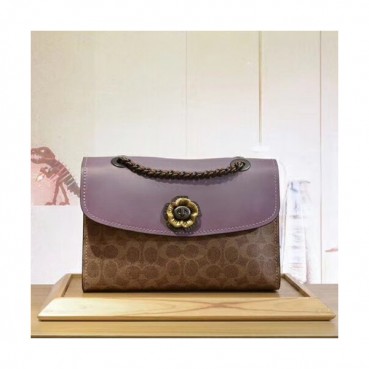 Coach Leather Chain Shoulder Bag,26cm - 코치 레더 체인 숄더백 COAB0128,26cm,퍼플