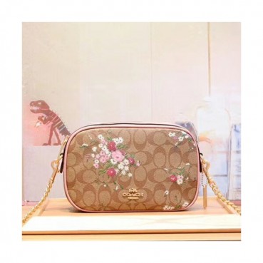 Coach Floral Canvas Chain Shoulder Bag,21cm - 코치 플로럴 캔버스 체인 숄더백 29732,COAB0115,21cm,브라운