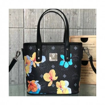 MCM Essentials Visetos Leather Tote Shoulder Bag,16cm - 엠씨엠 여성용 에센셜 비세토스 레더 토트 숄더백 MCMB0055, 16cm,블랙