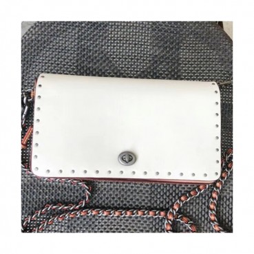 Coach Leather Dinky Chain Shoulder Bag,23cm - 코치 레더 딘키 체인 숄더백 COAB0084,23cm,화이트