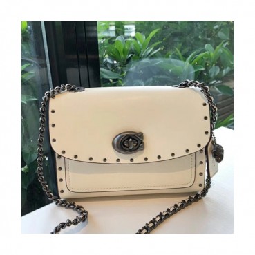 Coach Leather Chain Shoulder Bag,18cm - 코치 레더 체인 숄더백 COAB0083,18cm,화이트