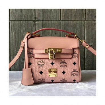 MCM Visetos Leather Tote Shoulder Bag,18.5cm - 엠씨엠 여성용 비세토스 레더 토트 숄더백 MCMB0049, 18.5cm,핑크