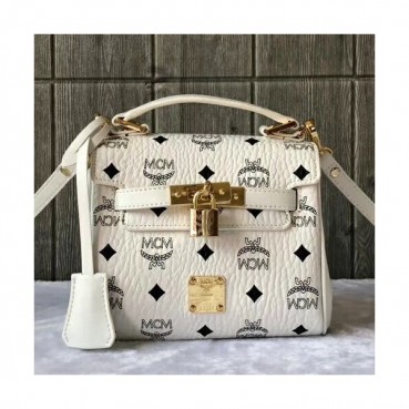 MCM Visetos Leather Tote Shoulder Bag,18.5cm - 엠씨엠 여성용 비세토스 레더 토트 숄더백 MCMB0047, 18.5cm,화이트