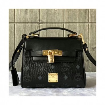 MCM Visetos Leather Tote Shoulder Bag,18.5cm - 엠씨엠 여성용 비세토스 레더 토트 숄더백 MCMB0045, 18.5cm,블랙