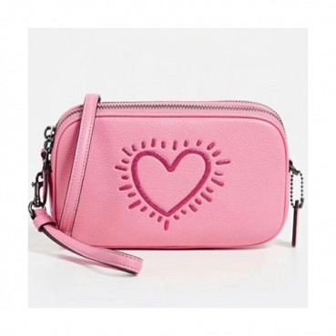 Coach Keith Haring Camera Leather Shoulder Bag,20cm - 코치 키스 해링 카메라 레더 숄더백 COAB0073,20cm,핑크
