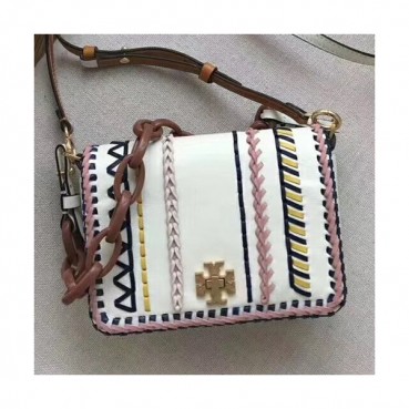 Tory Burch Leather White Kira Whipstitch Double-strap Shoulder Bag,18cm 