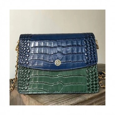 Tory Burch Leather Chain Shoulder Bag,21cm - 토리버치 레더 체인 숄더백 TBB0157,21cm,블루+그린
