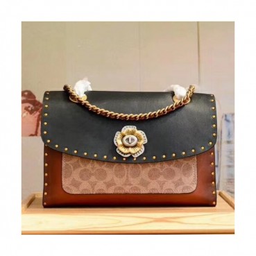 Coach Leather Shoulder Bag,26cm - 코치 레더 여성용 숄더백 29416,COAB0044,26cm,블랙+브라운