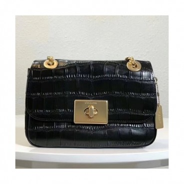 Coach Leather Chain Shoulder Bag,24cm - 코치 레더 체인 숄더백 COAB0015,24cm,블랙