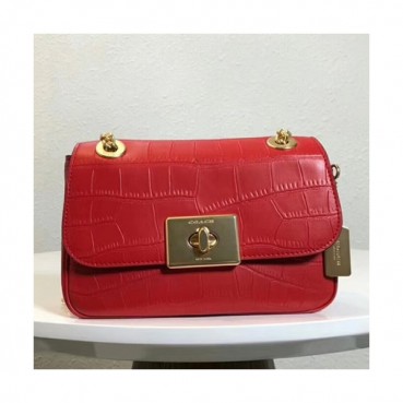 Coach Leather Chain Shoulder Bag,24cm - 코치 레더 체인 숄더백 COAB0013,24cm,레드