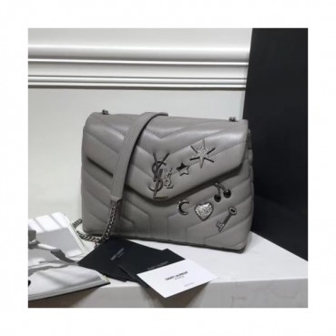 Saint Laurent Women Multi Patch Chain Shoulder Bag,24cm - 입생로랑 여성용 멀치패치 체인 숄더백 SLB0272,24cm,그레이