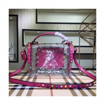 Valentino Rockstud Spike PVC Tote Shoulder Bag,23CM - 발렌티노 락스터드 스파이크 PVC 토트 숄더백,VTB0003,23CM,핑크