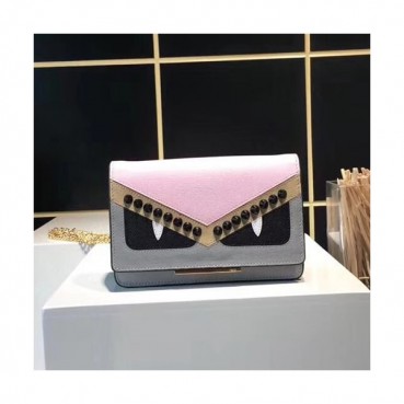Fendi Wallet Chain Shoulder Bag ,19CM -  펜디 백벅스 아이즈월렛 체인 숄더백  FENB0016,19CM,그레이+핑크