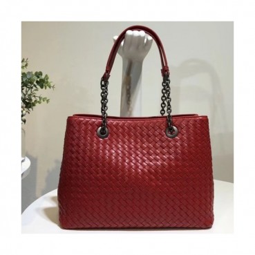 Bottega Veneta Leather Red Women Tote Shoulder Bag,32cm - 보테가 베네타 레더 레드 여성용 토트 숄더백 3894