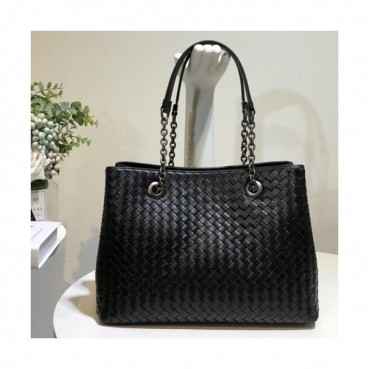Bottega Veneta Leather Black Women Tote Shoulder Bag,40cm - 보테가 베네타 레더 블랙 여성용 토트 숄더백 3894