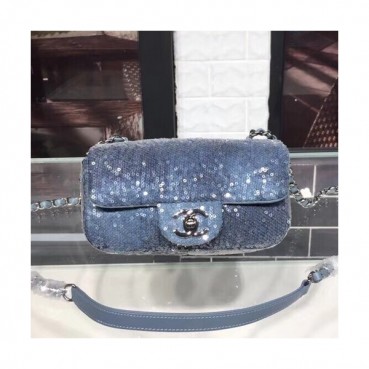 Chanel Women Bling Bling Leather Chain Shoulder Bag ,19CM - 샤넬  여성용 블링 블링 레더 체인 숄더백,CHAB0395,19CM,블루