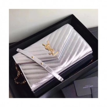 Saint Laurent Women Monogram Chain Shoulder Bag ,22.5 CM - 입생로랑 여성용 모노그램 체인 숄더백 360452, SLB0267, 22.5CM,실버