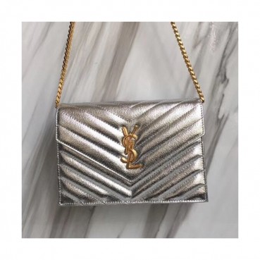 Saint Laurent Women Monogram Chain Shoulder Bag ,19CM - 입생로랑 여성용 모노그램 체인 숄더백 393953, SLB0265,19CM,실버