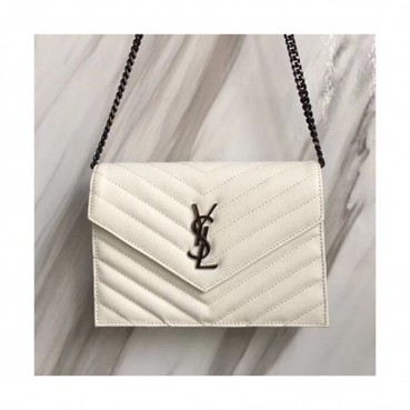 Saint Laurent Women Monogram Chain Shoulder Bag ,19CM - 입생로랑 여성용 모노그램 체인 숄더백 393953, SLB0263,19CM,화이트