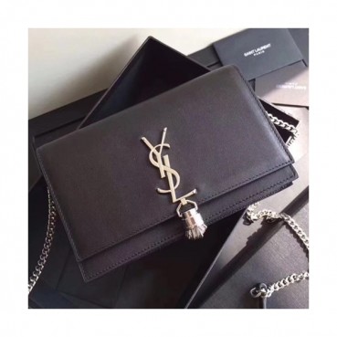 Saint Laurent Women Kate Monogram Chain Shoulder Bag ,19CM - 입생로랑 여성용 케이트 모노그램 체인 숄더백 452159, SLB0254,19CM,블랙(은장)