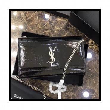 Saint Laurent Women Chain Satchel Shoulder Bag,24CM - 입생로랑 여성용 체인 사첼 숄더백 326076, SLB0218,24CM,블랙(은장),유광