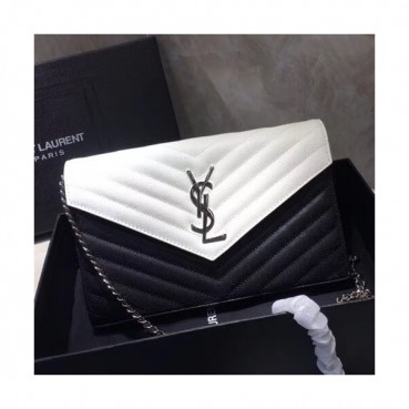 Saint Laurent Women Monogram Chain Shoulder Bag,22.5 CM - 입생로랑 여성용 모노그램 체인 숄더백 360452, SLB0213, 22.5CM,블랙+화이트