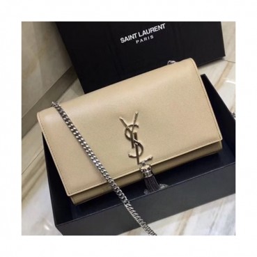 Saint Laurent Women Tassel Chain Satchel Shoulder Bag,24CM - 입생로랑 여성용 태슬 체인 사첼 숄더백 326076,SLB0163,24CM,베이지