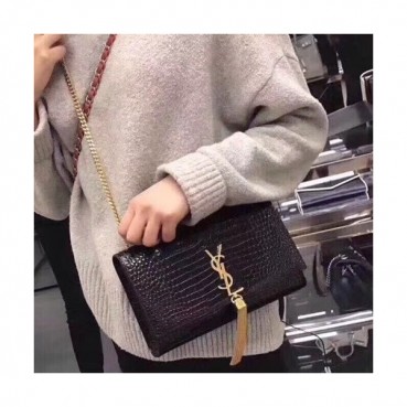Saint Laurent Women Tassel Chain Satchel Shoulder Bag,24CM - 입생로랑 여성용 태슬 체인 사첼 숄더백 354119,SLB0147,24CM,블랙(금장)