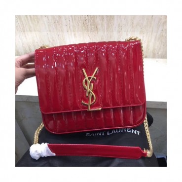 Saint Laurent Women Patent Vicky Chain Shoulder Bag,25CM - 입생로랑 여성용 페이던트 비키 체인 숄더백 532595,SLB0124, 25CM,레드